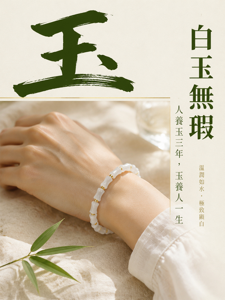 【節節高升・平安如意】溫潤白和田玉竹節手鍊