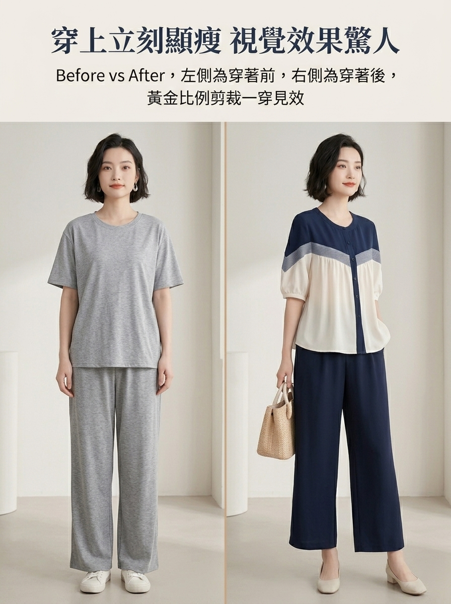時尚顯瘦夏季拼色女士套裝