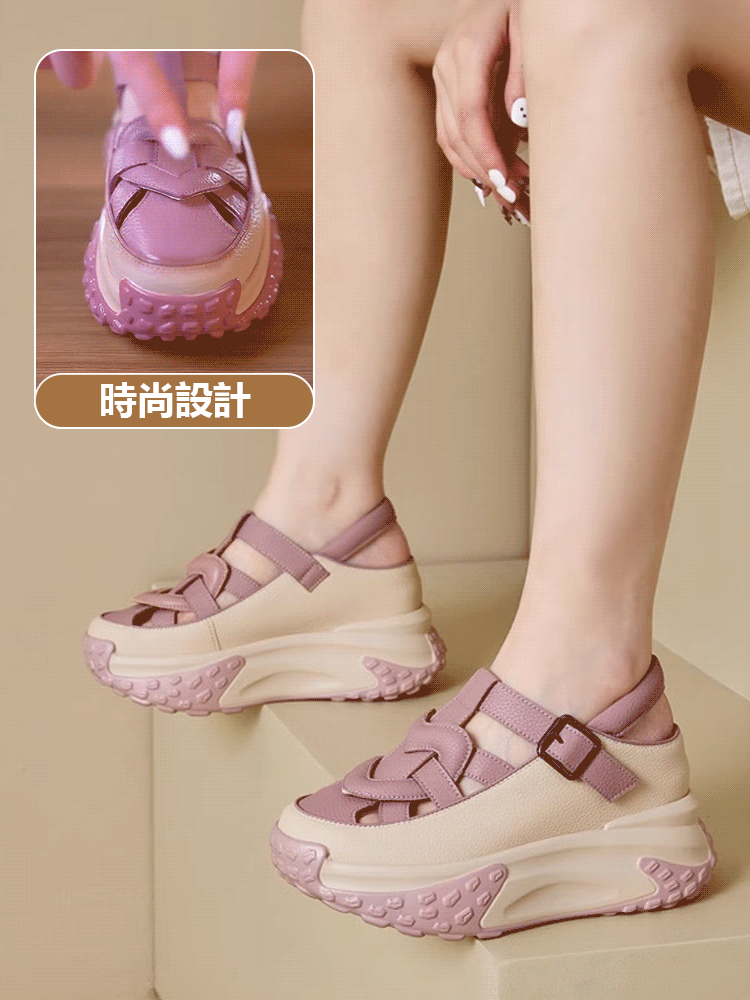 厚底真皮羅馬涼鞋