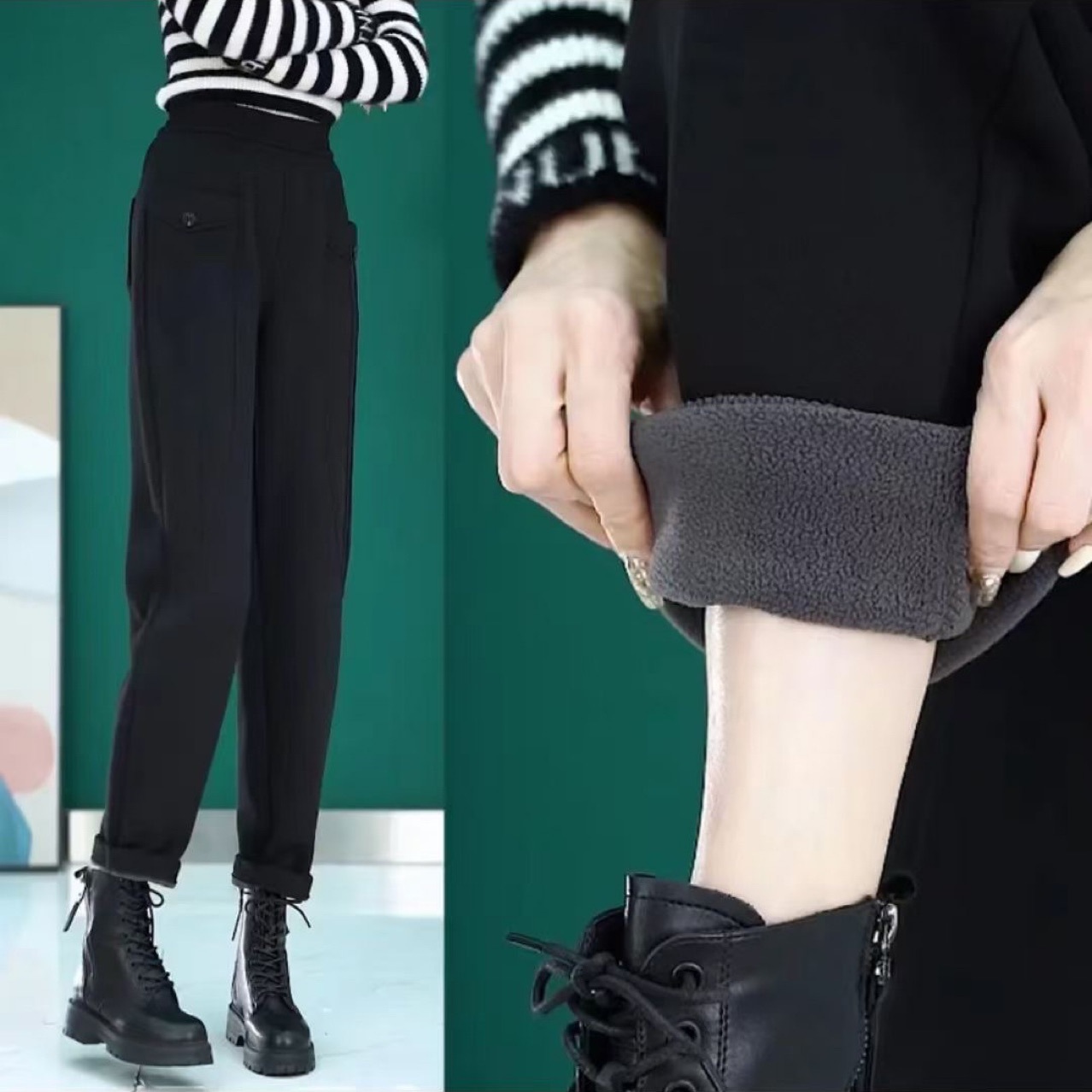 加絨高腰百搭寬鬆顯瘦哈倫褲女