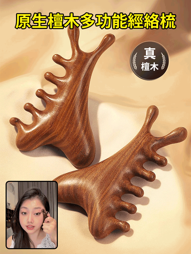 多功能四合一檀木按摩梳