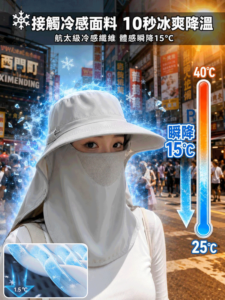 【可拆卸面罩】護頸一體太陽帽