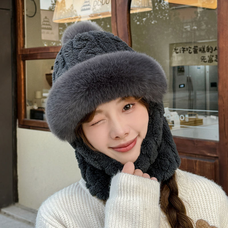 帽子圍脖一體加絨加厚保暖帽