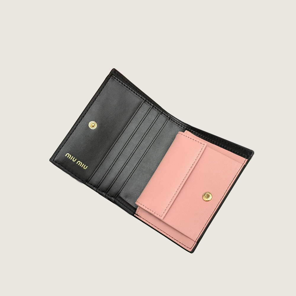 Miu Miu ブラック / ピンク レザー ボウ フラップ カードケース