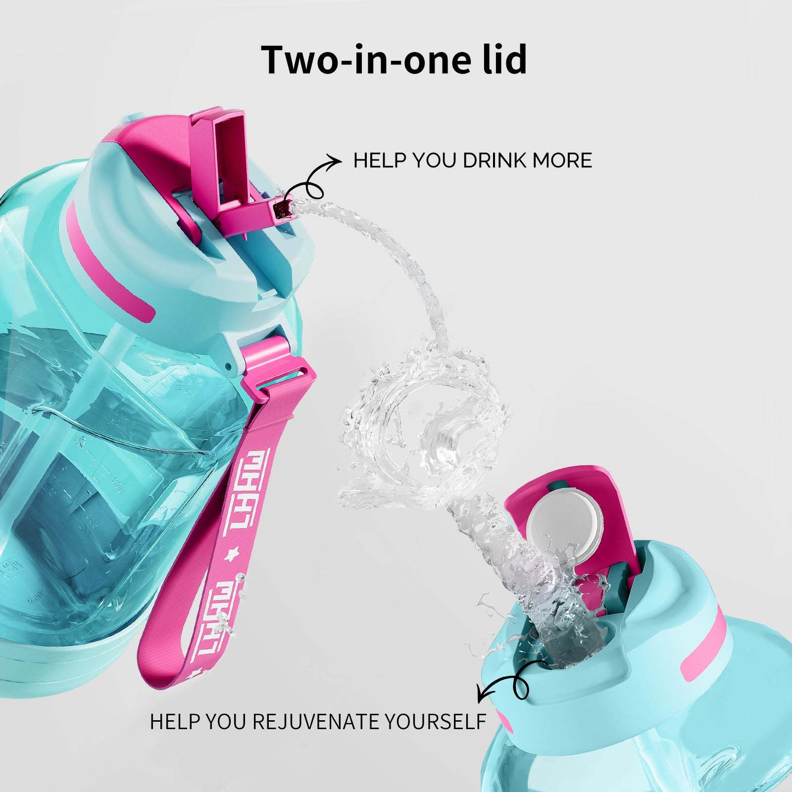 LHHW 2-IN-1 Lid Large Capacity Water Bottle ขวดน้ำพกพา ขนาด 1500 ml และ 2200 ml