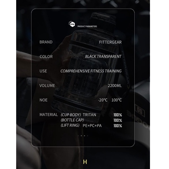 FITTERGEAR ขวดน้ำพลาสติก 2200 ML เพื่อสุขภาพ ถังน้ำ ( FG Bottle )