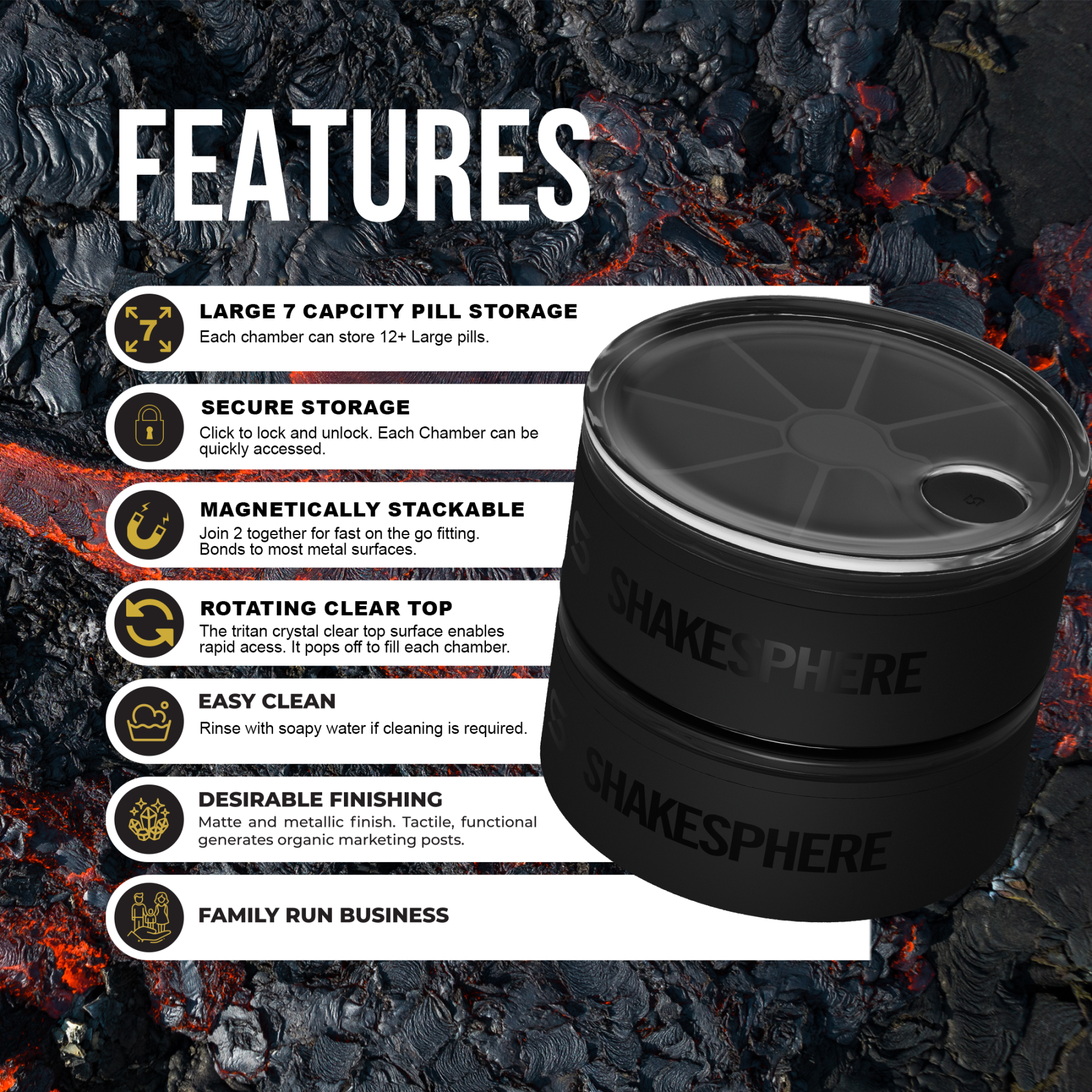 Shakesphere Magnetic Pill Storage 2 units pack กล่องเก็บยา 2 ชั้น มีช่องจัดเก็บถึง 7 ช่อง