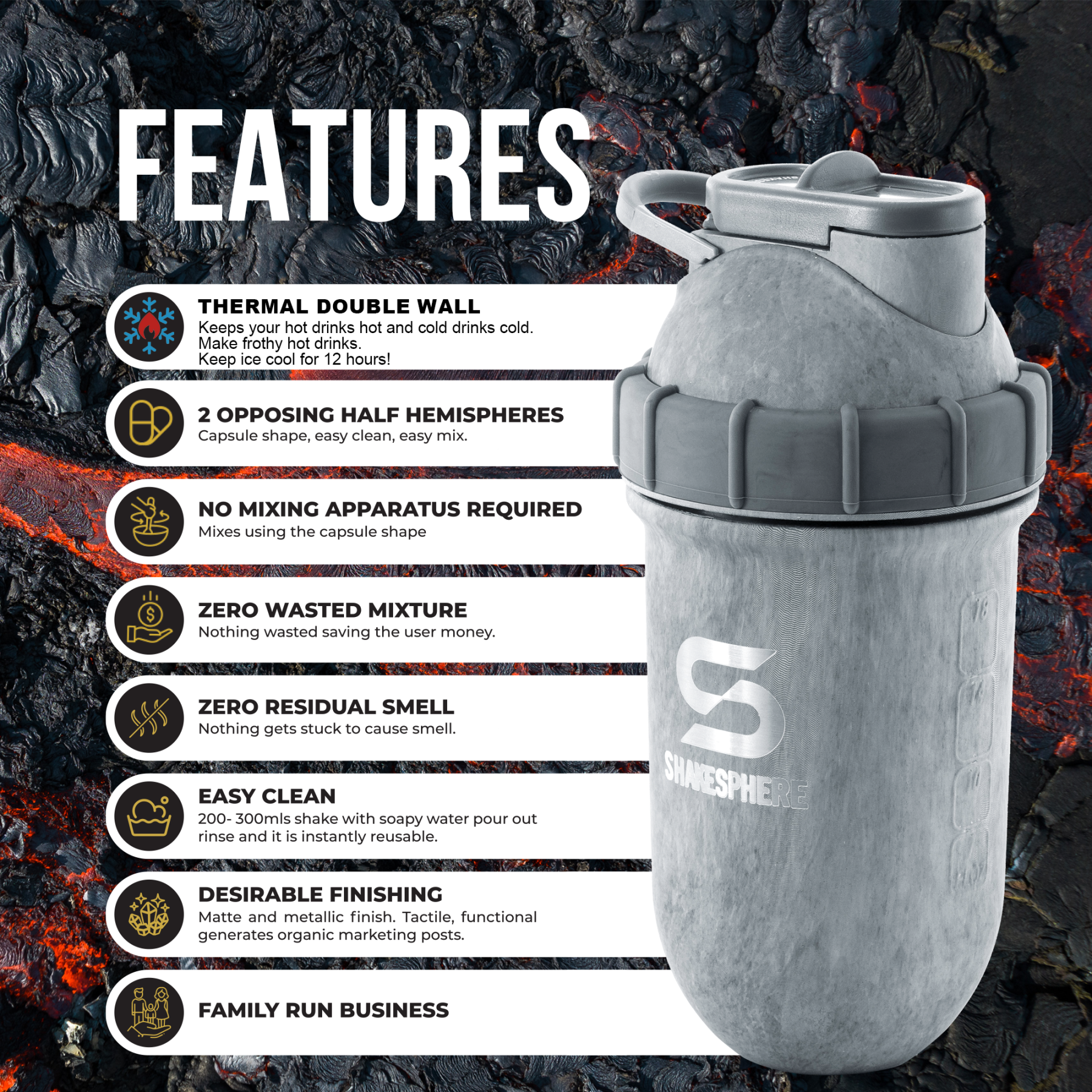 Shakesphere Tumbler  Wall Steel Concrete Protein Shaker 700 ml เเก้วเชคเกอร์รุ่นลิมิเต็ดลายคอนกรีต