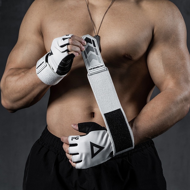 FITTERGEAR TRAINING GLOVES TRIANGLE WHITE  ถุงมือออกกำลังกายพร้อมสายรัดข้อมือ ถุงมือฟิตเนส ถุงมือยกน้ำหนัก