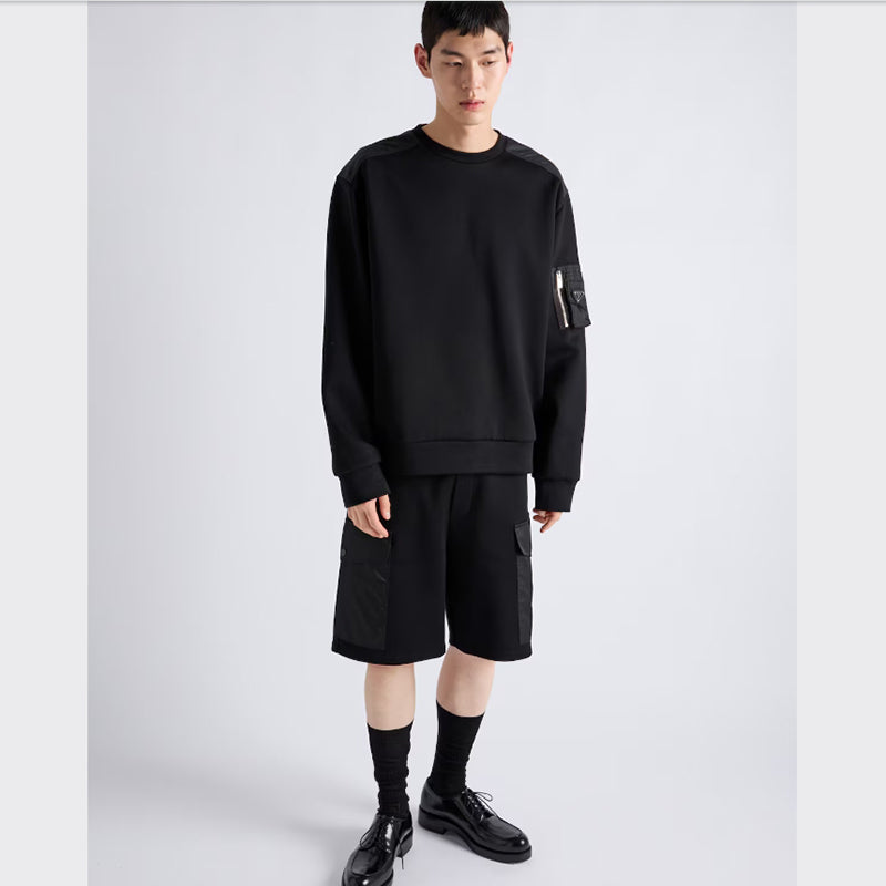 PRADA    コットンフリースとリサイクルナイロンのスウェットシャツ-最安値に挑戦中!!!