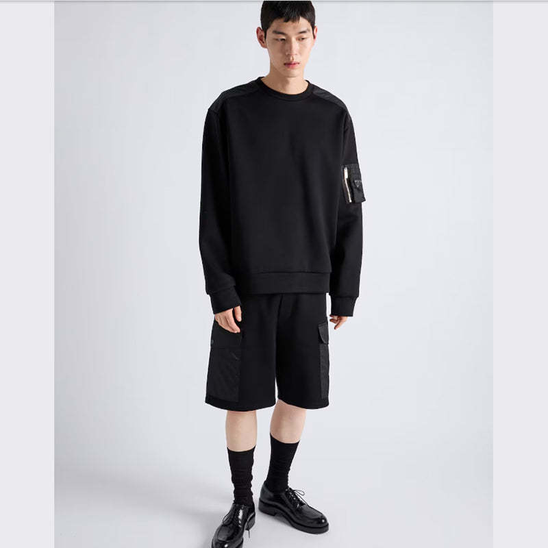 PRADA    コットンフリースとリサイクルナイロンのスウェットシャツ-最安値に挑戦中!!!