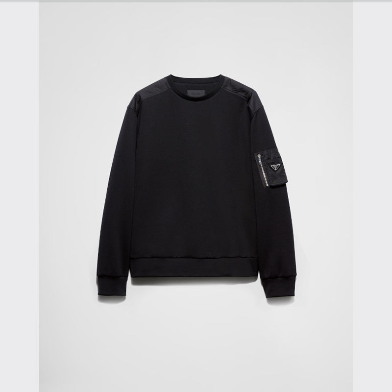 PRADA    コットンフリースとリサイクルナイロンのスウェットシャツ-最安値に挑戦中!!!