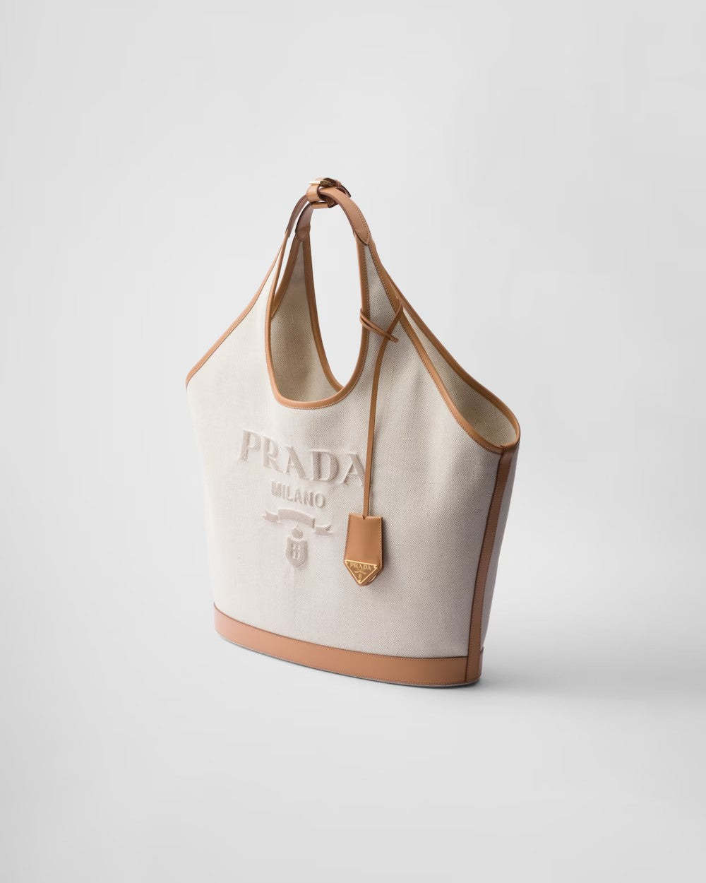 PRADA    リネンブレンドxレザー ミディアム トートバッグ    PMRef:1BG472_2DLI_F0018_V_OAH-最安値に挑戦中!!!