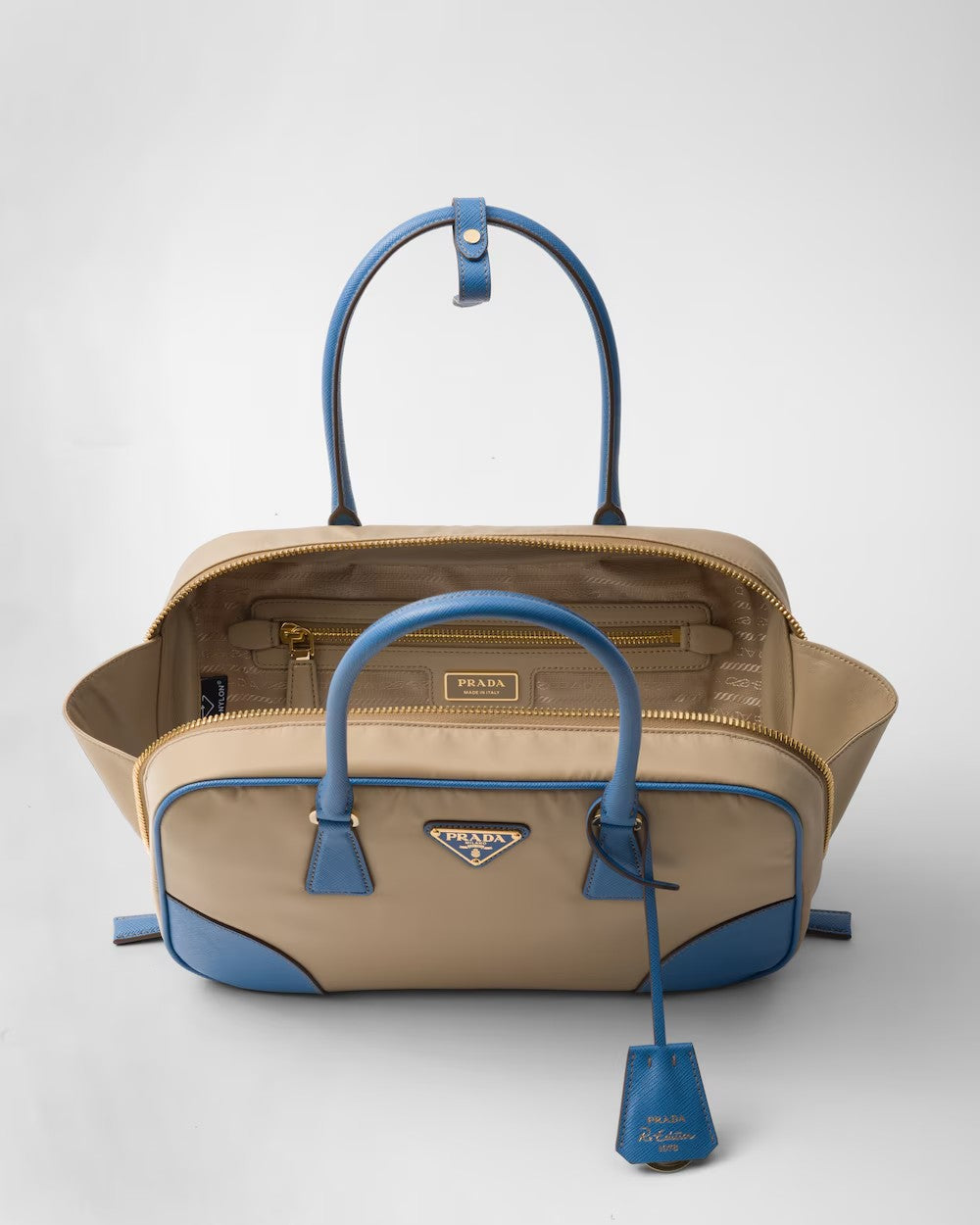PRADA    プラダ Re-Edition 1978 Re-Nylon xサフィアーノレザー ミディアムダブルハンドルバッグ    PMRef:1BB115_R064_F03UJ_V_TOO-最安値に挑戦中!!!
