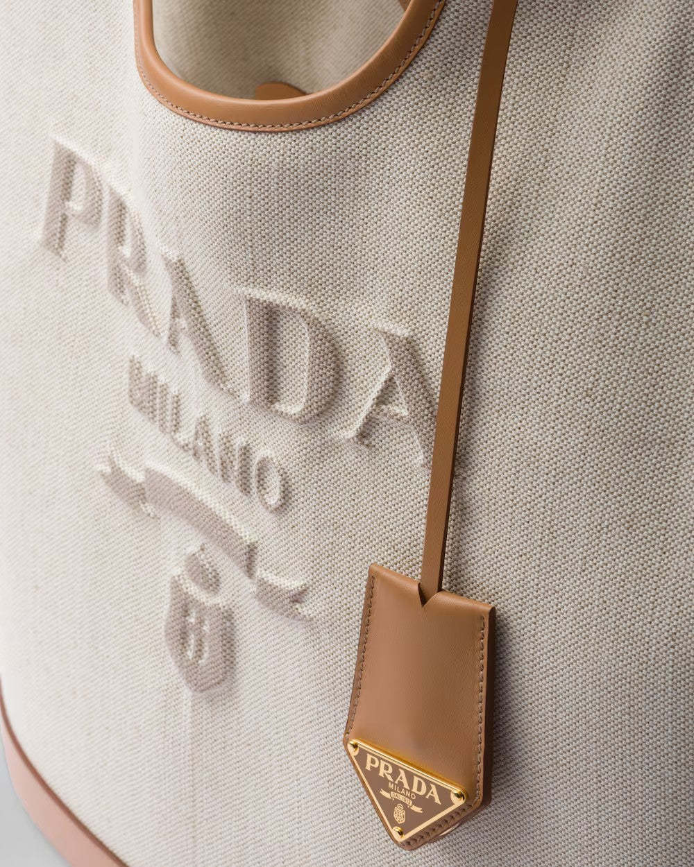 PRADA    リネンブレンドxレザー ミディアム トートバッグ    PMRef:1BG472_2DLI_F0018_V_OAH-最安値に挑戦中!!!