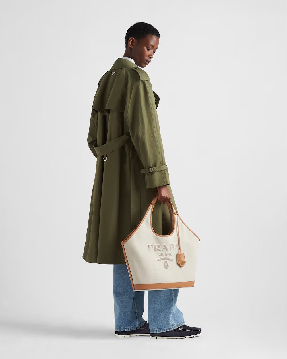 PRADA    リネンブレンドxレザー ミディアム トートバッグ    PMRef:1BG472_2DLI_F0018_V_OAH-最安値に挑戦中!!!