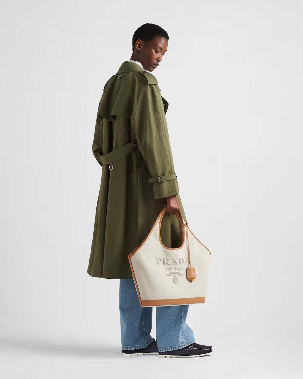 PRADA    リネンブレンドxレザー ミディアム トートバッグ    PMRef:1BG472_2DLI_F0018_V_OAH-最安値に挑戦中!!!