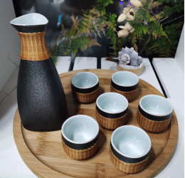 Anshun Shengjian Bamboo Weaving Bamboo Filament and Porcelain Liquor Set, Material: Bamboo Filaments and Ceramics