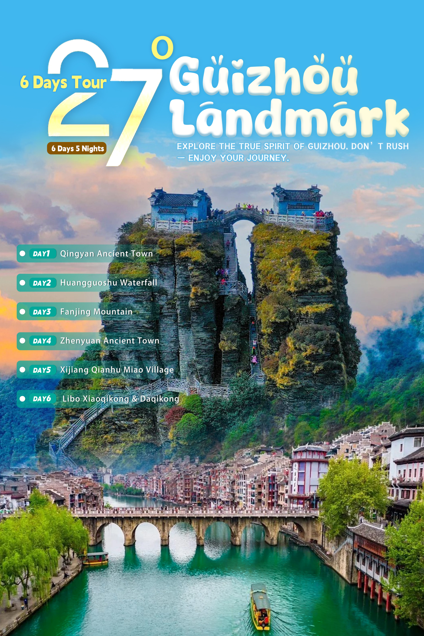 6 Days 27℃ Guizhou Landmark Group Tour with A Large Vehicle (up to 25 People)