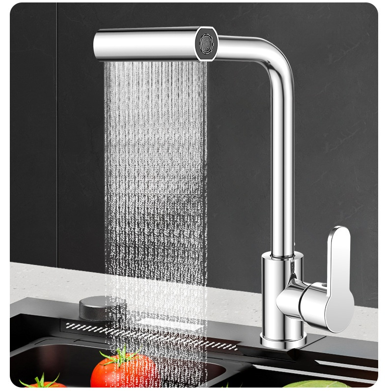 Dual-Function Rotatable Pull-Out Faucet for Hot and Cold Water