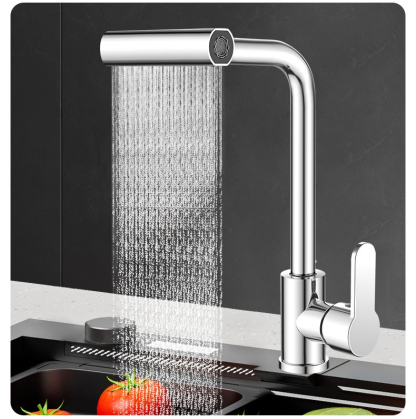 Dual-Function Rotatable Pull-Out Faucet for Hot and Cold Water