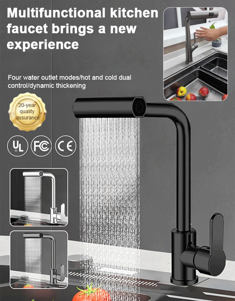 Dual-Function Rotatable Pull-Out Faucet for Hot and Cold Water
