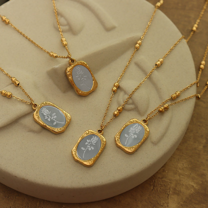 Rose Pattern Magic Mirror Pendant Necklace-Sor9ry