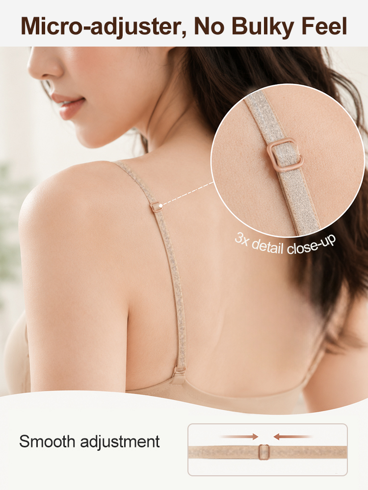 Close-up of thin bra strap with micro-adjuster detail VEIMIA