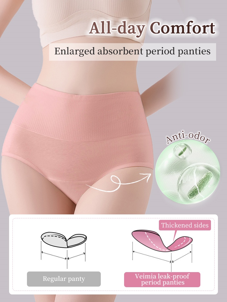 3-5 Pack Secure Menstruals Panties All-day Leak-proof Design, Airy 95% Cotton & Full Coverage VEIMIA