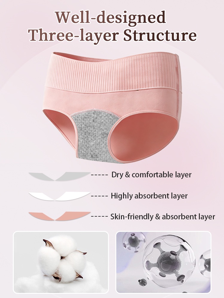 3-5 Pack Secure Cycle Panties All-day Leak-proof Design, Airy 95% Cotton & Full Coverage VEIMIA