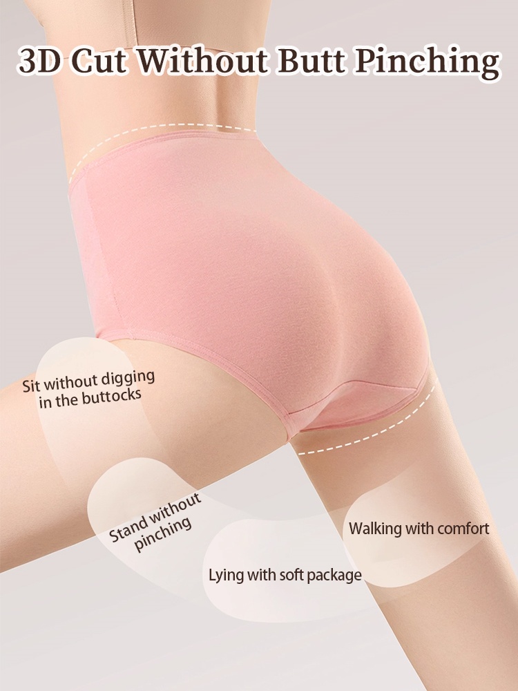 3-5 Pack Secure Period Panties All-day Leak-proof Design, Airy 95% Cotton & Full Fits VEIMIA