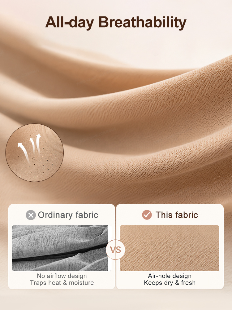 Breathable fabric comparison graphic with air-hole design detail VEIMIA