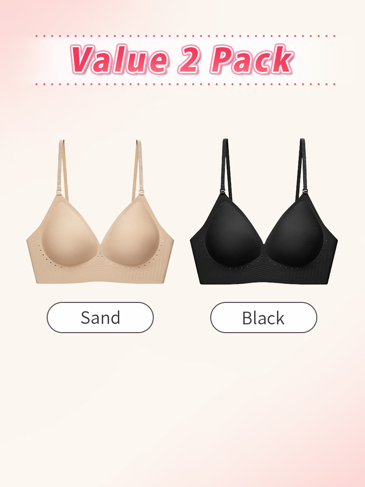 Value 2 pack showing sand and black seamless bras, VEIMIA