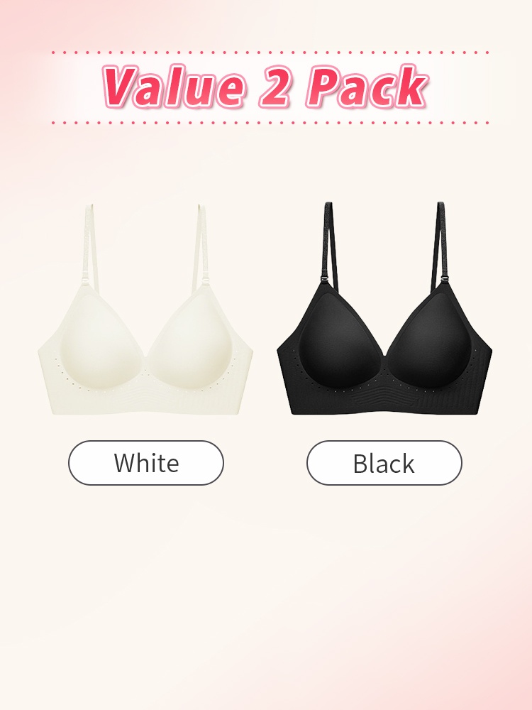 Value 2 pack showing white and black seamless bras, VEIMIA