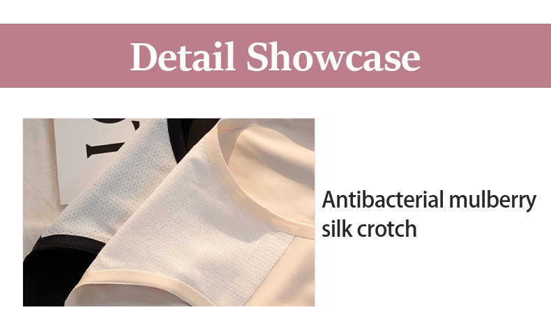 Detail showcase of antibacterial mulberry silk crotch lining VEIMIA