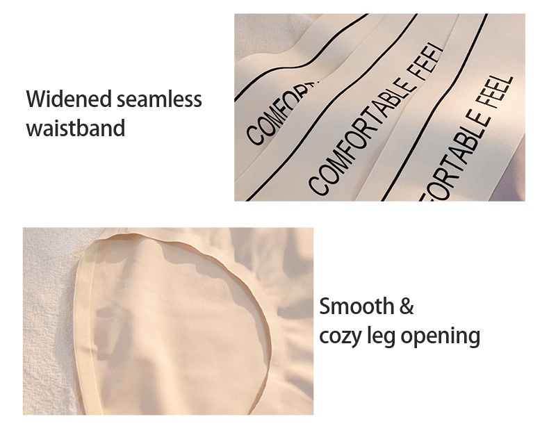 Detail showcase of widened seamless waistband and smooth leg opening VEIMIA