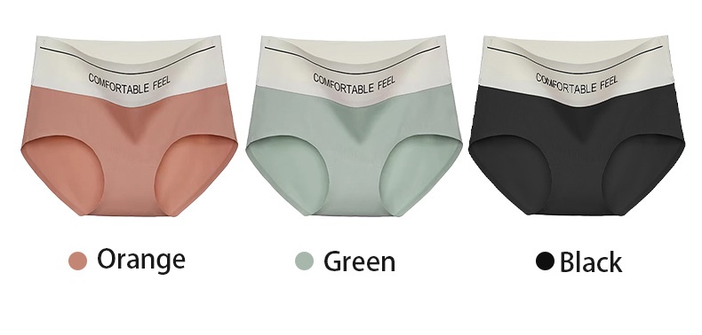 Color showcase of seamless panties in orange green and black VEIMIA