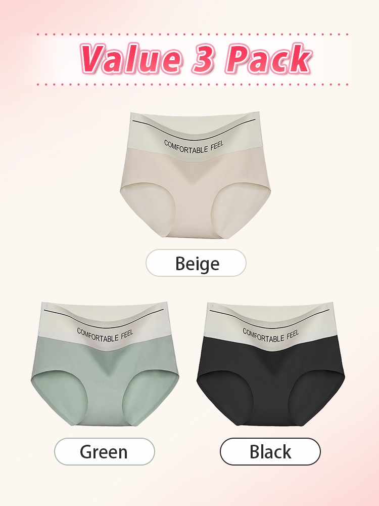 Value 3 pack seamless panties in beige green and black VEIMIA