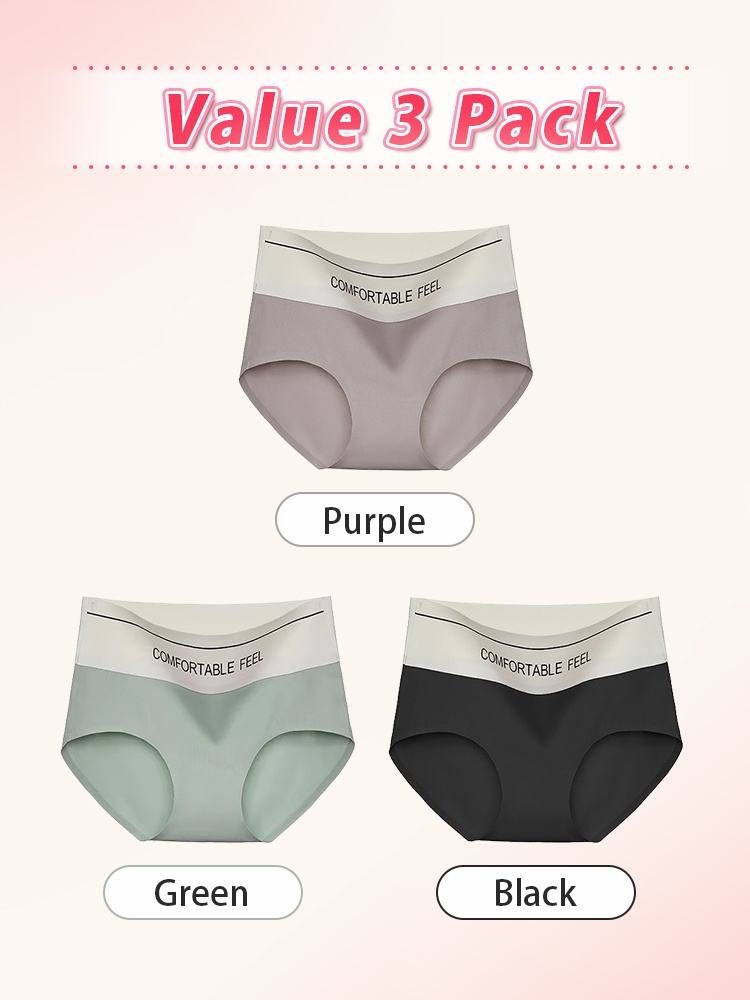 Value 3 pack seamless panties in purple green and black VEIMIA