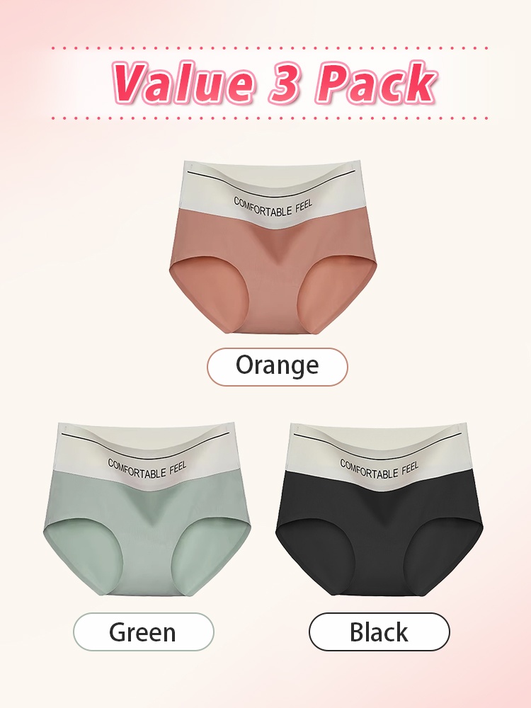 Value 3 pack seamless panties in orange green and black VEIMIA