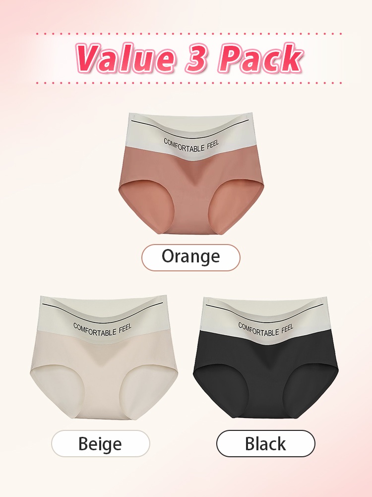 Value 3 pack seamless panties in orange beige and black VEIMIA