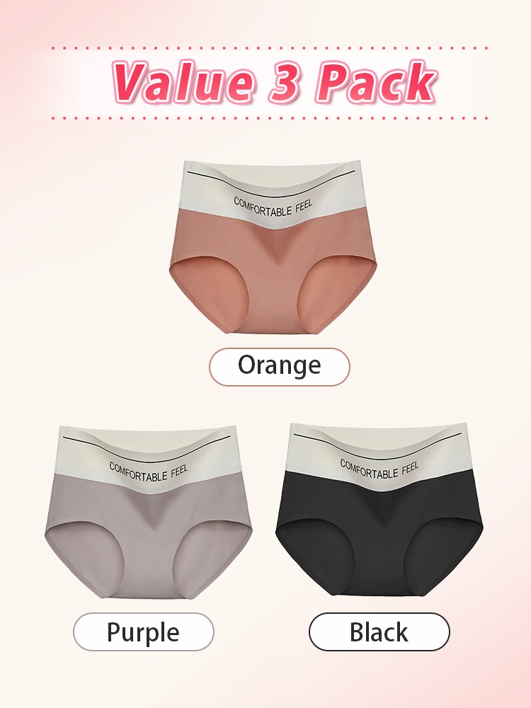 Value 3 pack seamless panties in orange purple and black VEIMIA