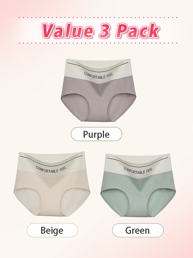 Value 3 pack seamless panties in purple beige and green VEIMIA