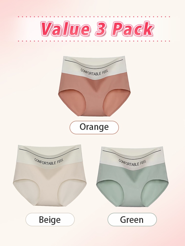 Value 3 pack seamless panties in orange beige and green VEIMIA