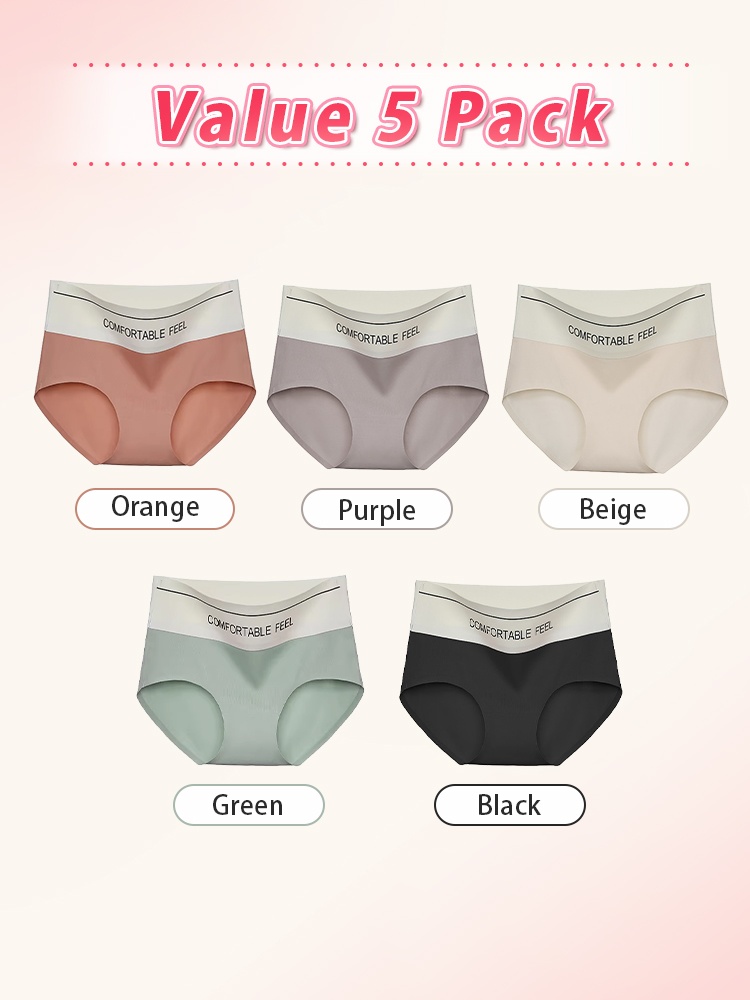 Value 5 pack seamless panties in orange purple beige green and black VEIMIA