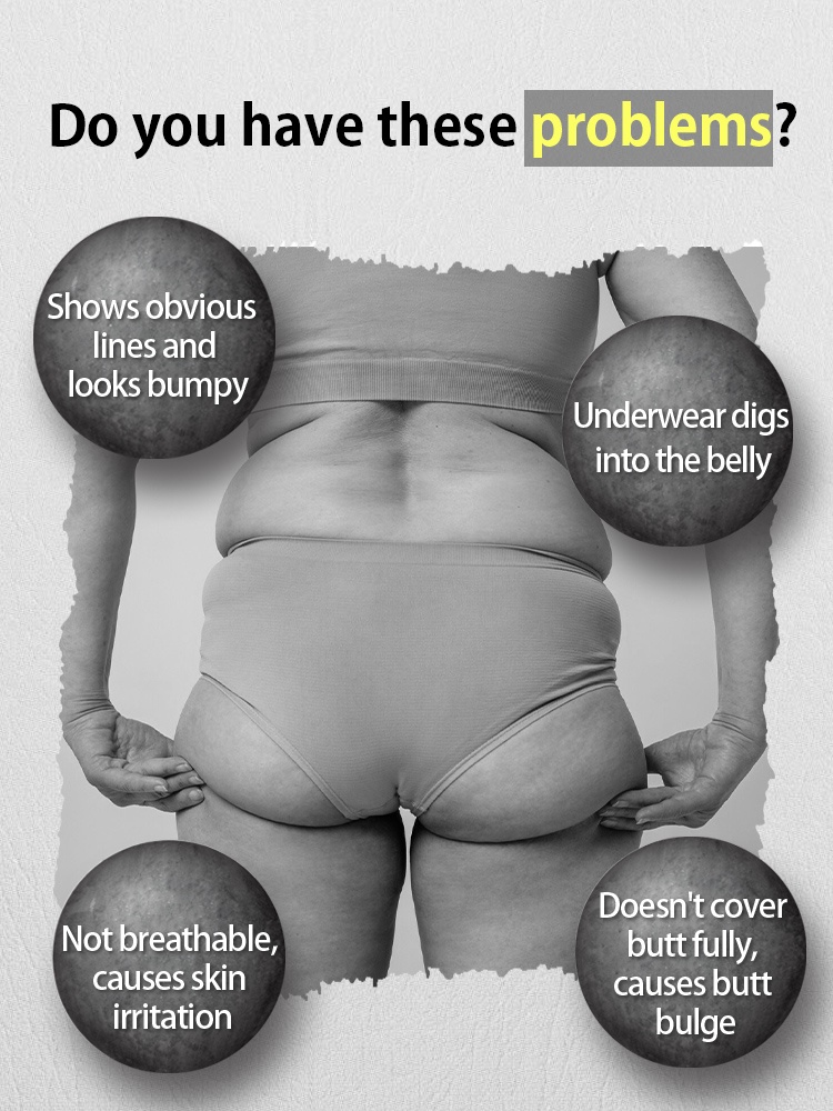 Infographic showing common underwear fit problems like visible lines and belly digging VEIMIA