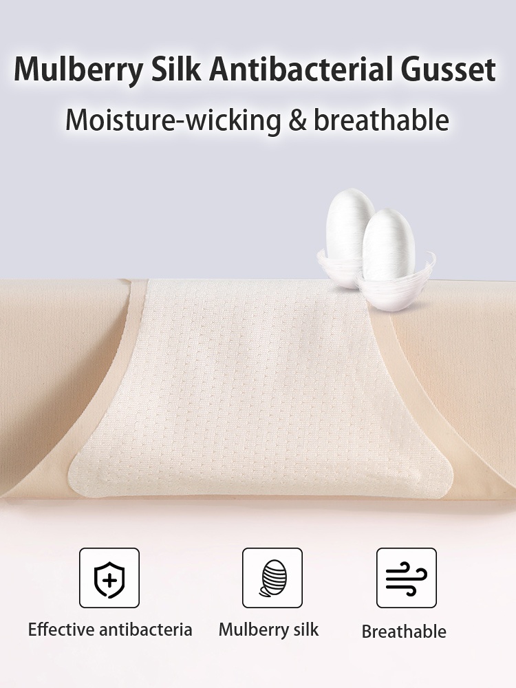 Close-up of mulberry silk gusset with breathable antibacterial lining VEIMIA