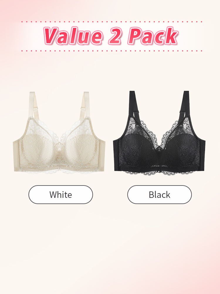 Firm-support Anti-sagging Bra With Soft Wire, Minimizing Fit & Elegant Lace Accent VEIMIA