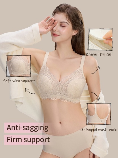 Firm-support Anti-sagging Bras With Soft Wires, Minimizing Fit & Elegant Lace Trim VEIMIA