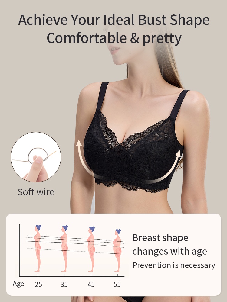 Firm-support Anti-sagging Bra With Soft Frame, Minimizing Fit & Elegant Lace Trim VEIMIA